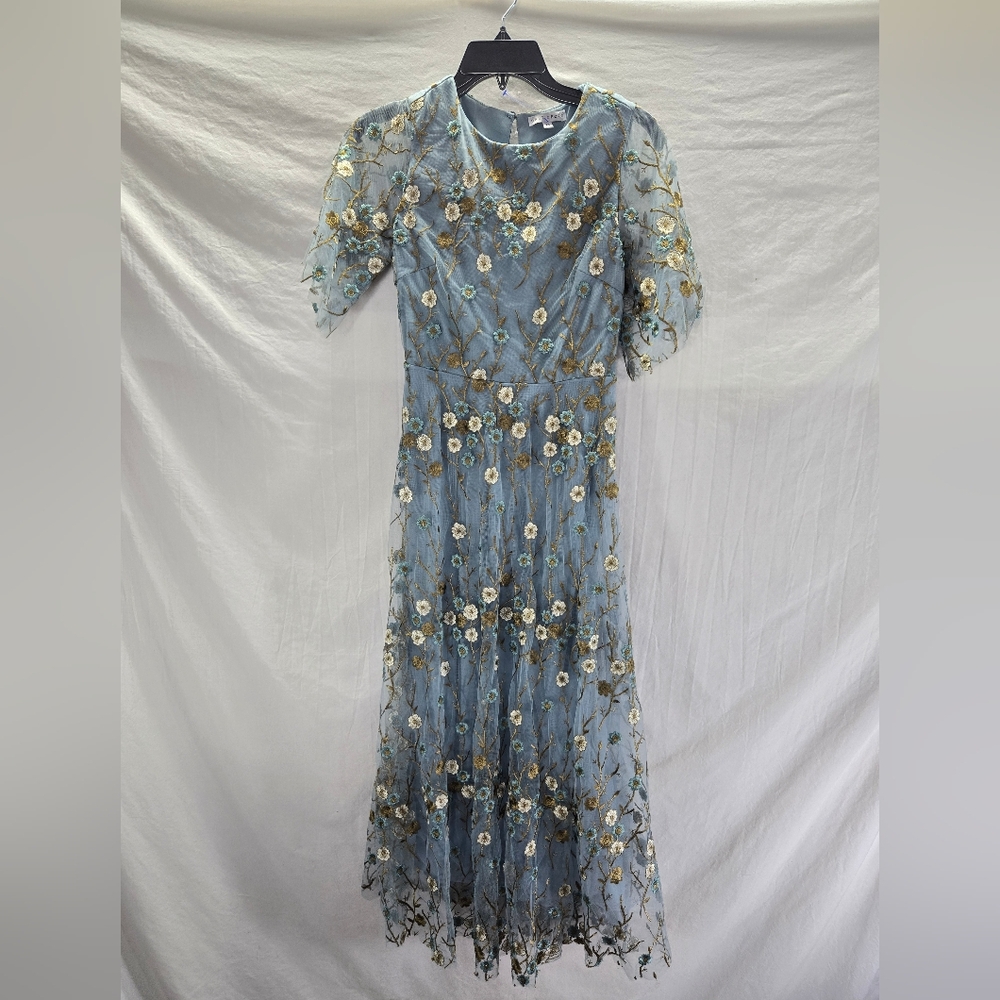 Baltic Born Women’s Size XS Blue Floral Arabella Embroidered Tulle Maxi Dress - Picture 4 of 6